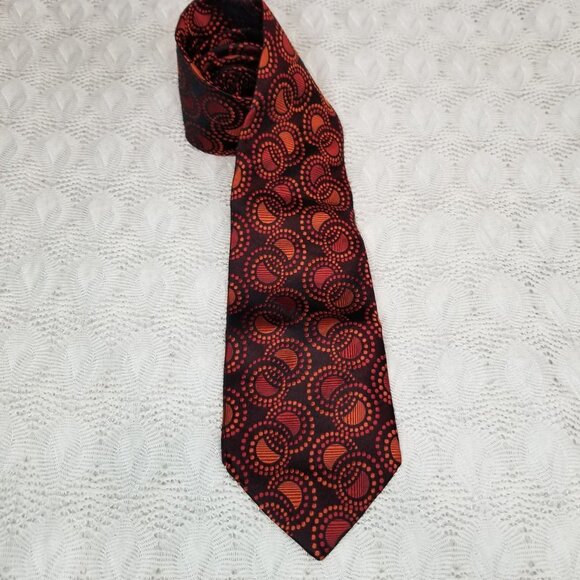 MURANO Neck Tie Orange Black Circles WOVEN SILK Geometric Pattern VERY SLEEK - Picture 2 of 9